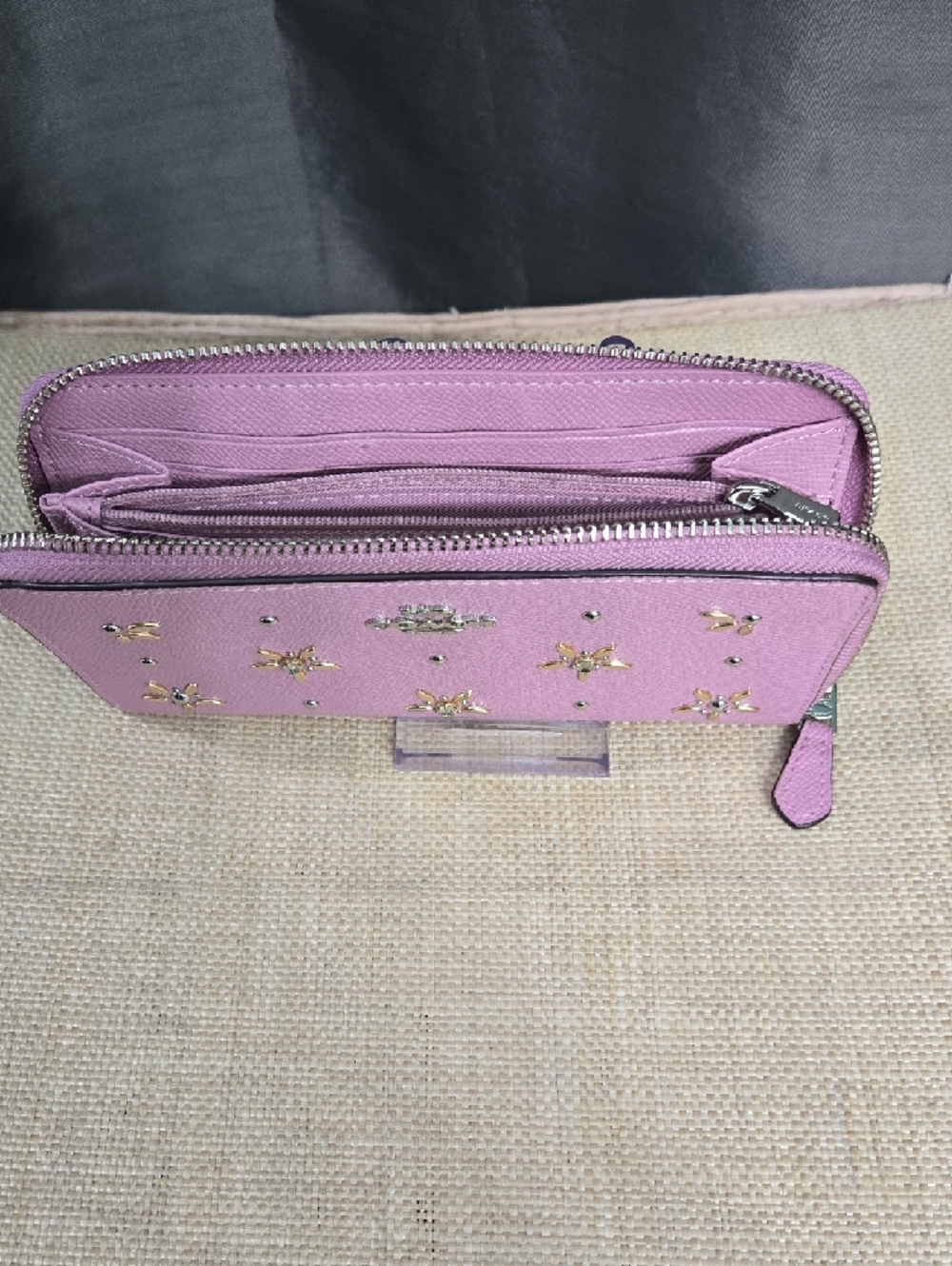 Coach Pink Floral Zip Wallet with Stud Accents - Picture 9 of 12